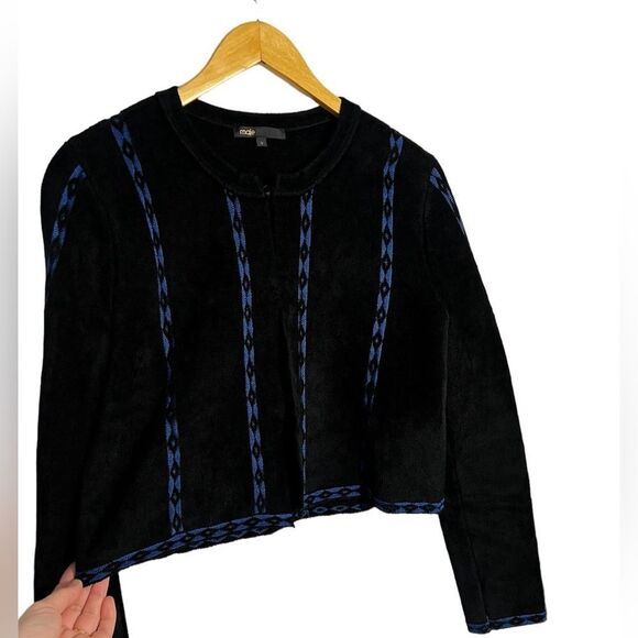 Maje Cardigan Geometric-Print Cardigan Black Large - Picture 13 of 15